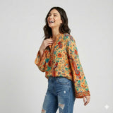 Blusa elegante con patrón floral | Corte fluido | Estilo bohemio sofisticado