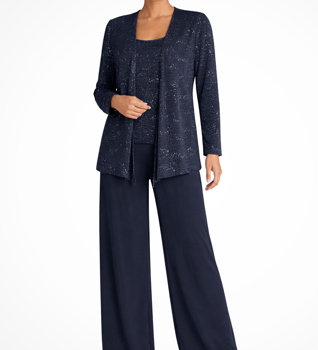 Miriam | Traje de Pantalón de Tres Piezas con Chaqueta de Encaje y Lentejuelas para Mujeres