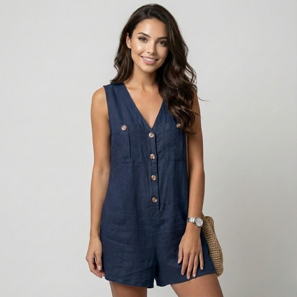 Mono femenino de algodón y lino | Corte fluido | Estilo casual de verano