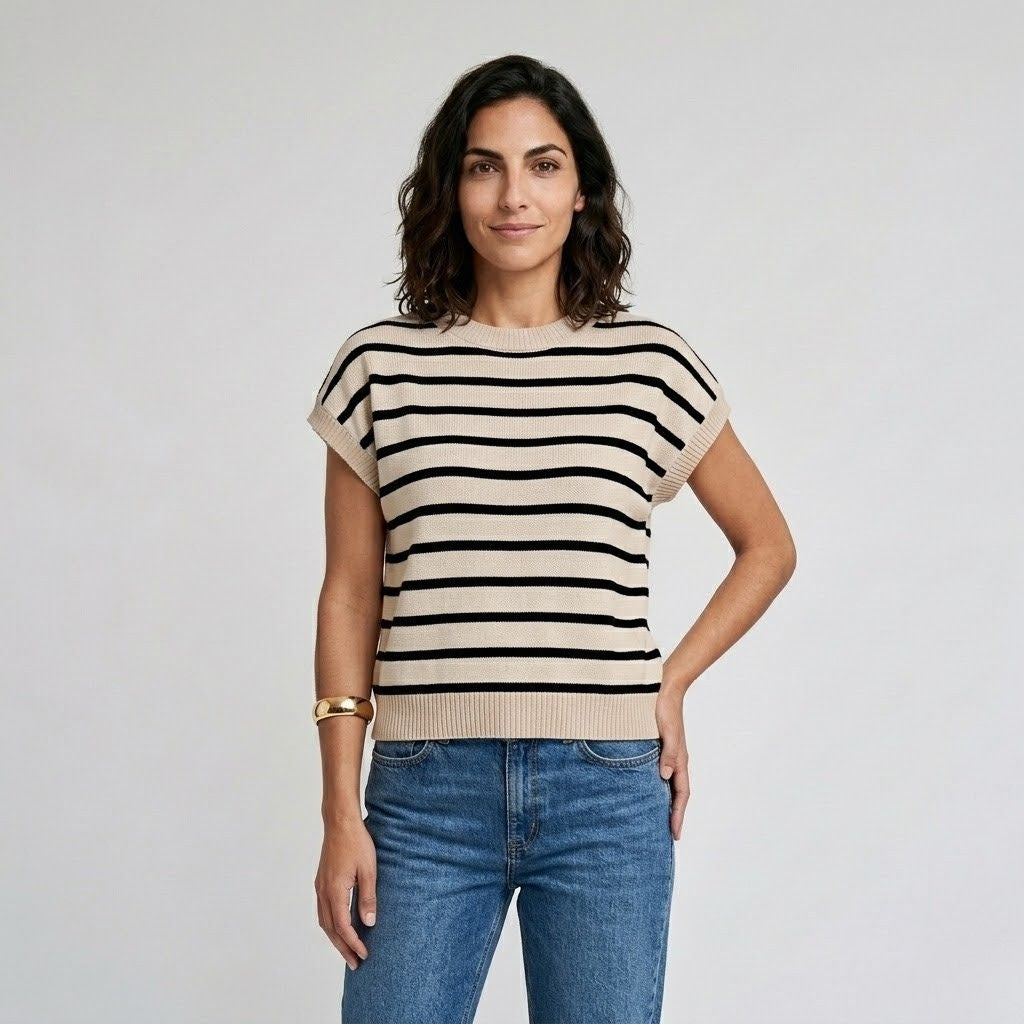 Camiseta de Punto a Rayas con Corte Suelto para Conforto Diario
