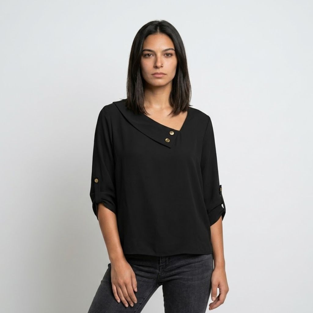 Blusa Ligera con Botones en el Escote para Conforto Diario