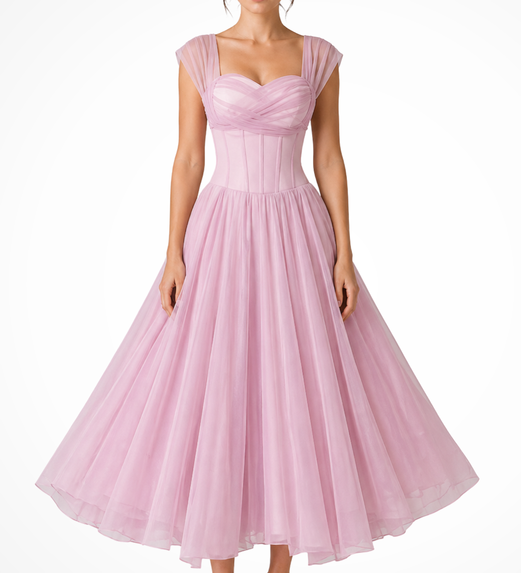 Ottilie | Vestido Midi de Tul con Escote Corazón para Mujeres