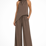 Saoirse | Conjunto de Top de Cuello Halter y Pantalones de Pierna Ancha para Mujeres