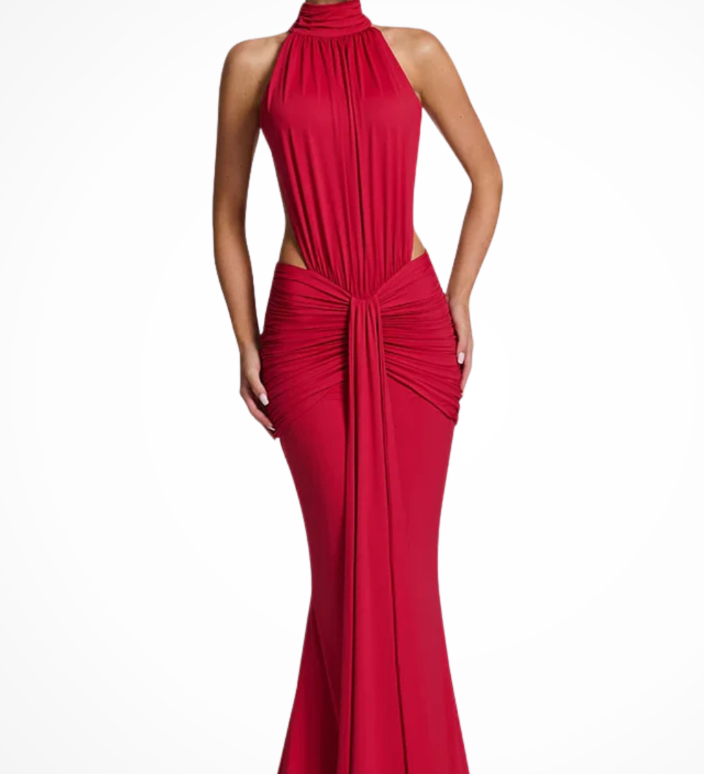 Valentina | Vestido Maxi de Cuello Alto Sin Mangas Arrugado para Invitadas de Boda