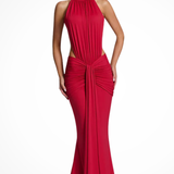 Valentina | Vestido Maxi de Cuello Alto Sin Mangas Arrugado para Invitadas de Boda