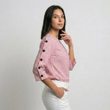 Blusa a Rayas con Manga Detallada para Conforto Diario