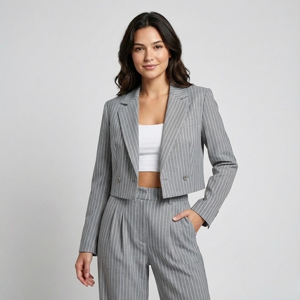 Conjunto Femenino de Blazer y Pantalones de Sastre a Rayas
