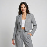 Conjunto Femenino de Blazer y Pantalones de Sastre a Rayas