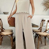 Corinna | Conjunto de Top Sin Mangas con Dobladillo de Concha y Pantalones de Pierna Ancha Texturizados