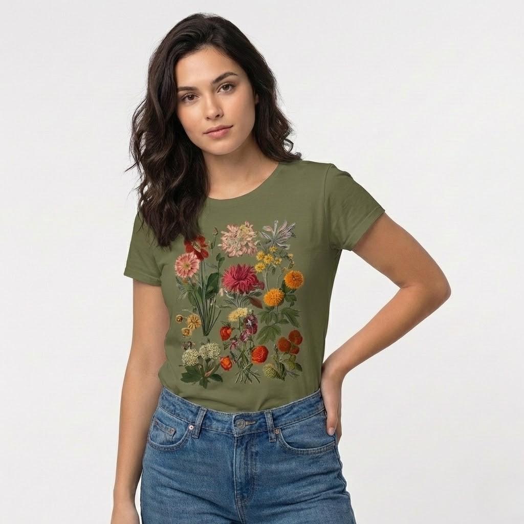 Camiseta de algodón suave | Corte relajado | Estampado floral artístico