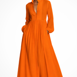 Winifred | Vestido maxi de fiesta de jardín para mujer con mangas largas y botones en la parte delantera, con bolsillos