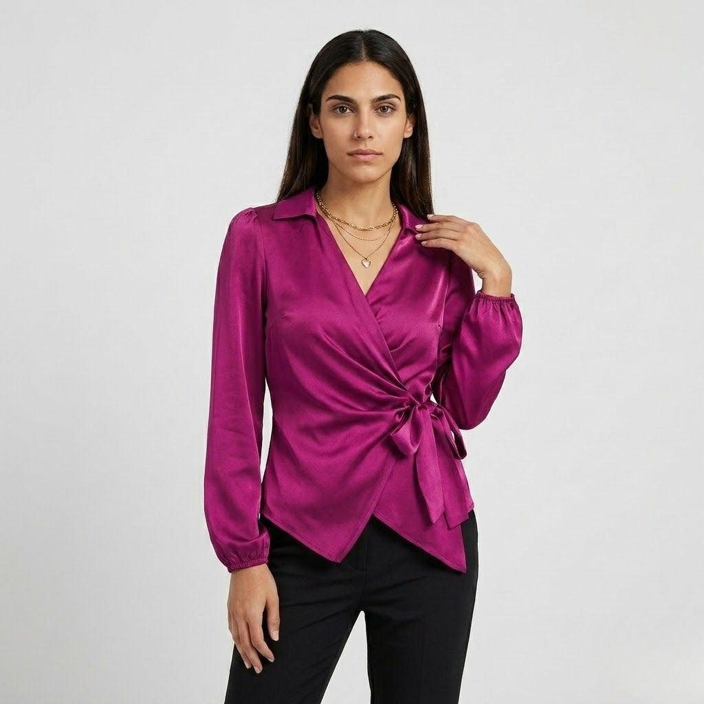 Blusa Cruzada con Lazo Lateral y Corte Elegante Estructurado