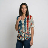 Blusa Estampada con Botones Frontales y Corte Fluido Desenfadado