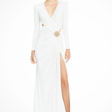 Vivienne | Vestido Maxi de Manga Larga para Mujer con Escote en V, Diseñado Industrialmente, para Invitadas de Boda con Corte Lateral