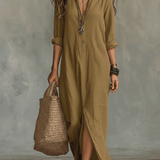 Vestido maxi bohemio negro con botones en la parte delantera
