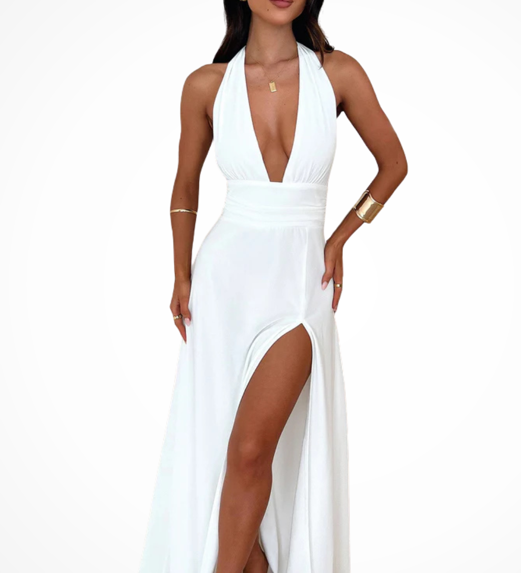 Kaelira | Vestido maxi de estilo halter para mujer con abertura lateral