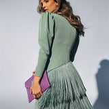 Sofía | Vestido elegante con flecos, efecto ombré y escote en V
