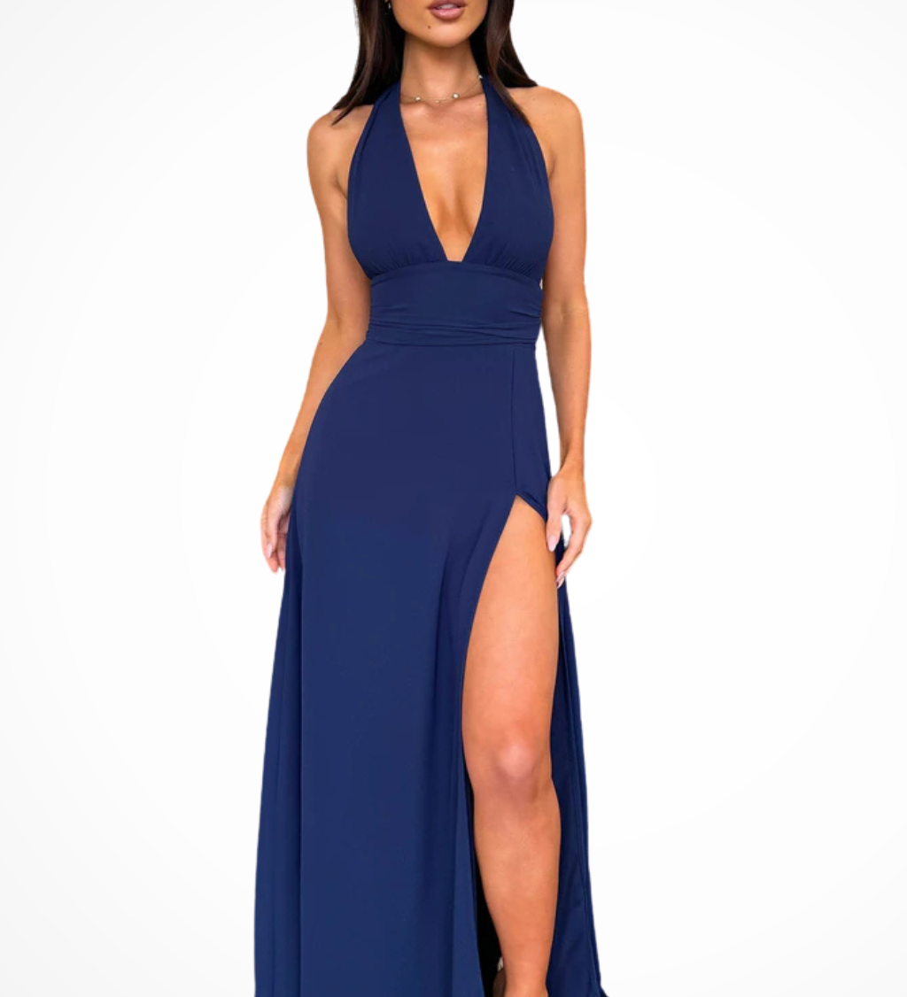 Kaelira | Vestido maxi de estilo halter para mujer con abertura lateral