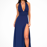 Kaelira | Vestido maxi de estilo halter para mujer con abertura lateral