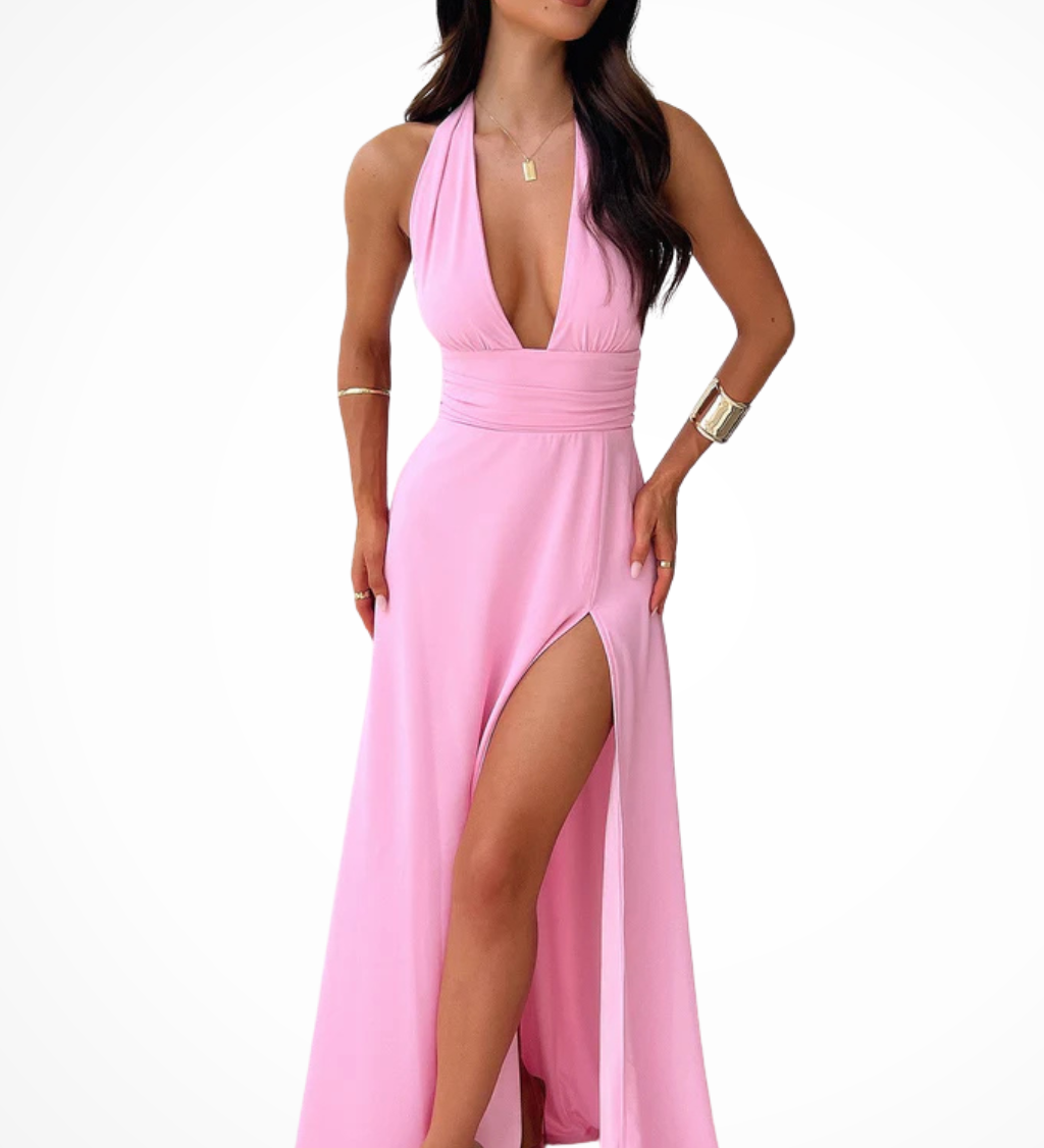 Kaelira | Vestido maxi de estilo halter para mujer con abertura lateral