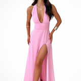 Kaelira | Vestido maxi de estilo halter para mujer con abertura lateral