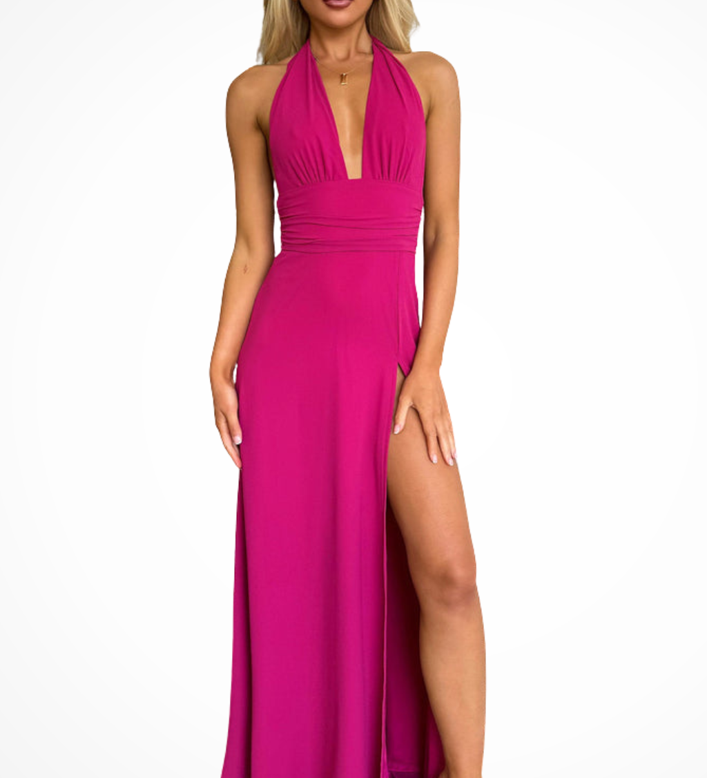 Kaelira | Vestido maxi de estilo halter para mujer con abertura lateral