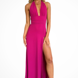 Kaelira | Vestido maxi de estilo halter para mujer con abertura lateral