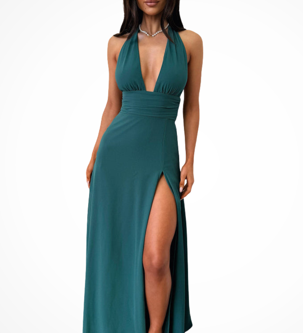 Kaelira | Vestido maxi de estilo halter para mujer con abertura lateral