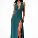 Kaelira | Vestido maxi de estilo halter para mujer con abertura lateral
