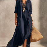 Vestido camisero bohemio azul medianoche