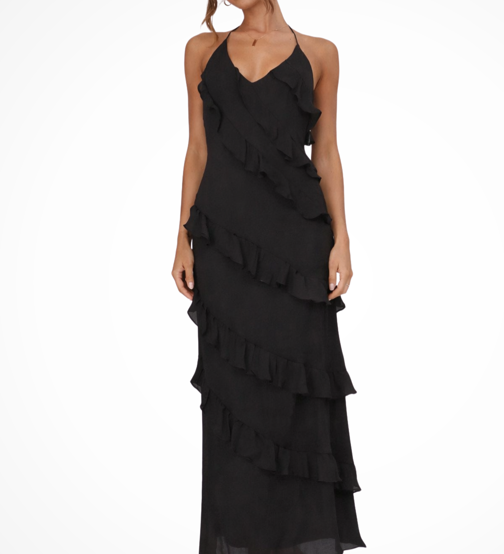 Freya | Vestido Maxi de Verano con Volantes en Cuello Halter para Mujeres