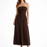 Isabella | Vestido maxi de verano plisado sin hombros para mujeres