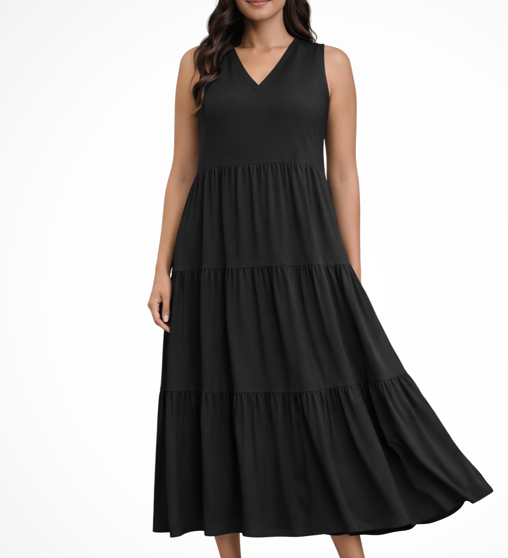 Florencia | Vestido maxi de verano sin mangas y con volantes para mujer