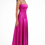 Lorenna | Vestido maxi de satén con corsé para invitadas de boda