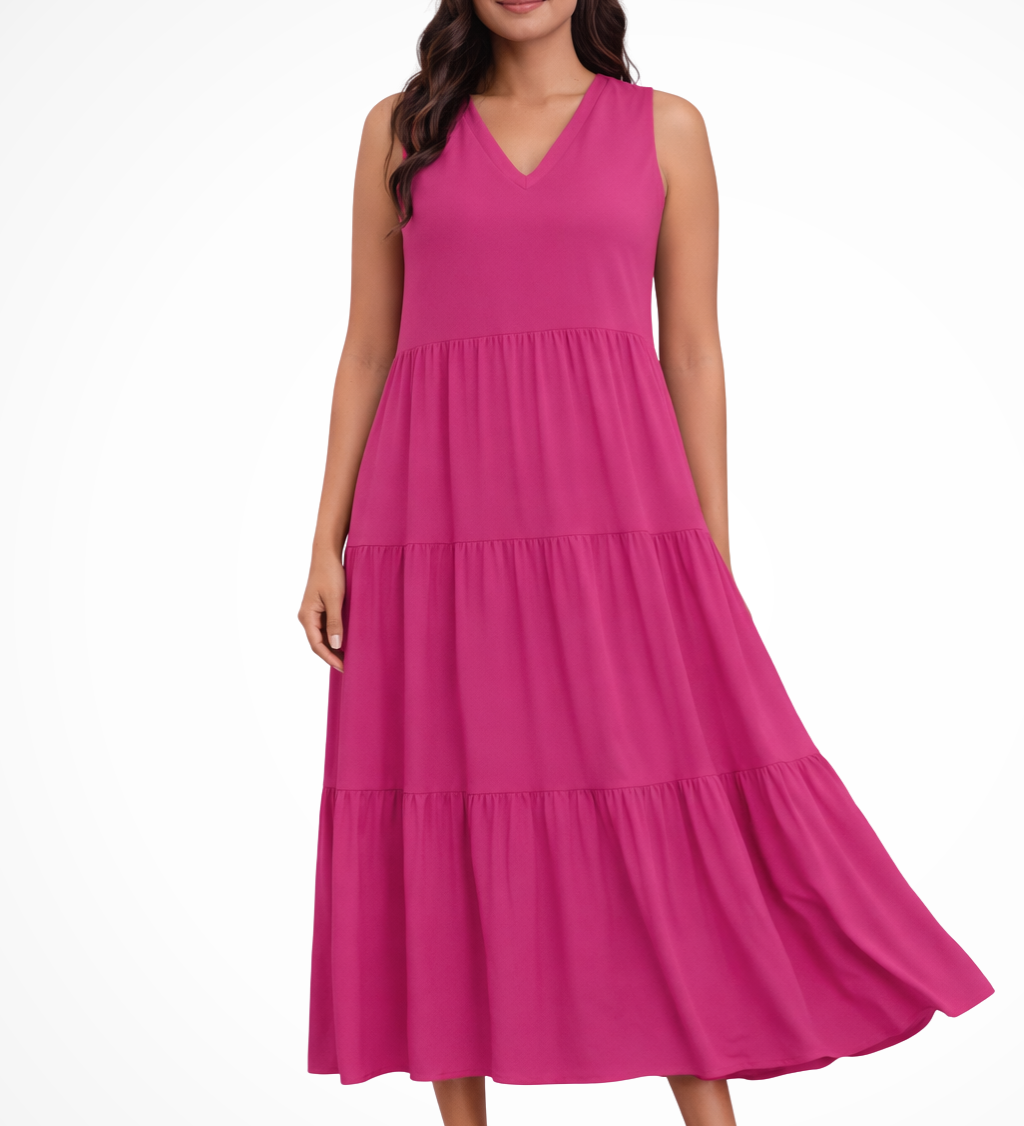 Florencia | Vestido maxi de verano sin mangas y con volantes para mujer
