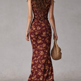 Maya™ | Vestido maxi boho retro con mangas con volantes y abertura alta