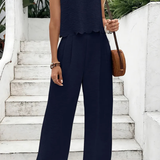 Corinna | Conjunto de Top Sin Mangas con Dobladillo de Concha y Pantalones de Pierna Ancha Texturizados
