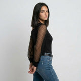 Blusa con Manga Transparente y Hombro Asimétrico para Noches Elegantes
