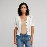 Cardigan Corto de Tejido Perforado con Botones para Look Ligero