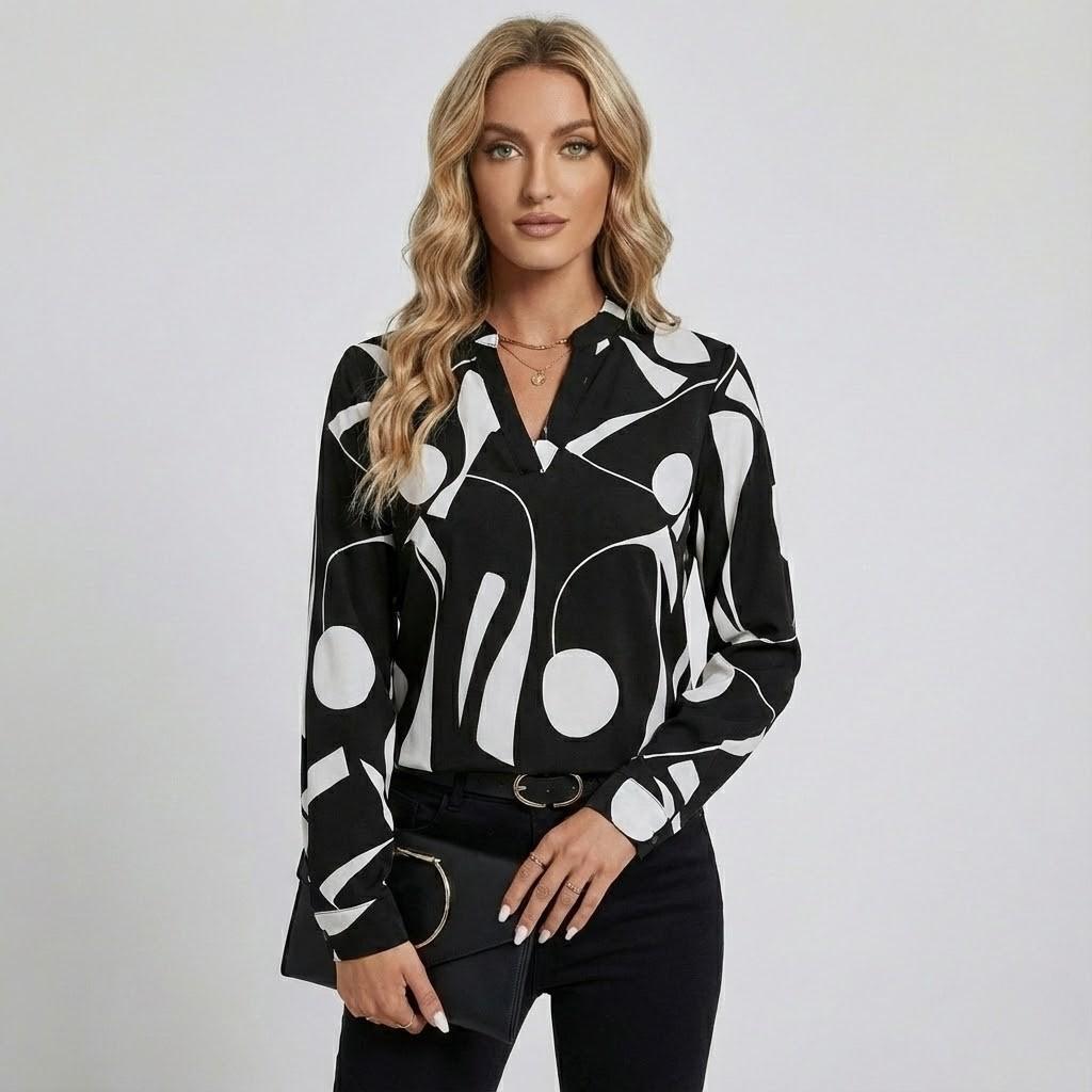 Blusa femenina elegante con escote en V y corte fluido