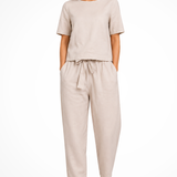Romilly | Conjunto de Top Corto de Manga Corta y Pantalones Tapered de Lino para Mujeres
