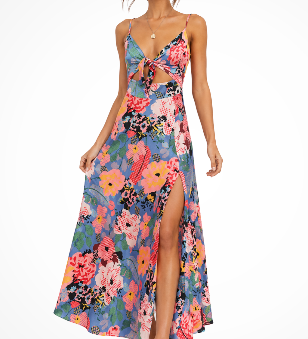 Clemency | Vestido Maxi Floral para Mujer con Frente Atado y Escote para Bodas