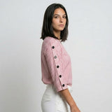 Blusa a Rayas con Manga Detallada para Conforto Diario