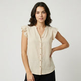 Blusa fluida en mezcla de algodón | Corte relajado | Escote en V con botones