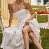 Everly | Vestido midi sin mangas con corsé y falda acampanada