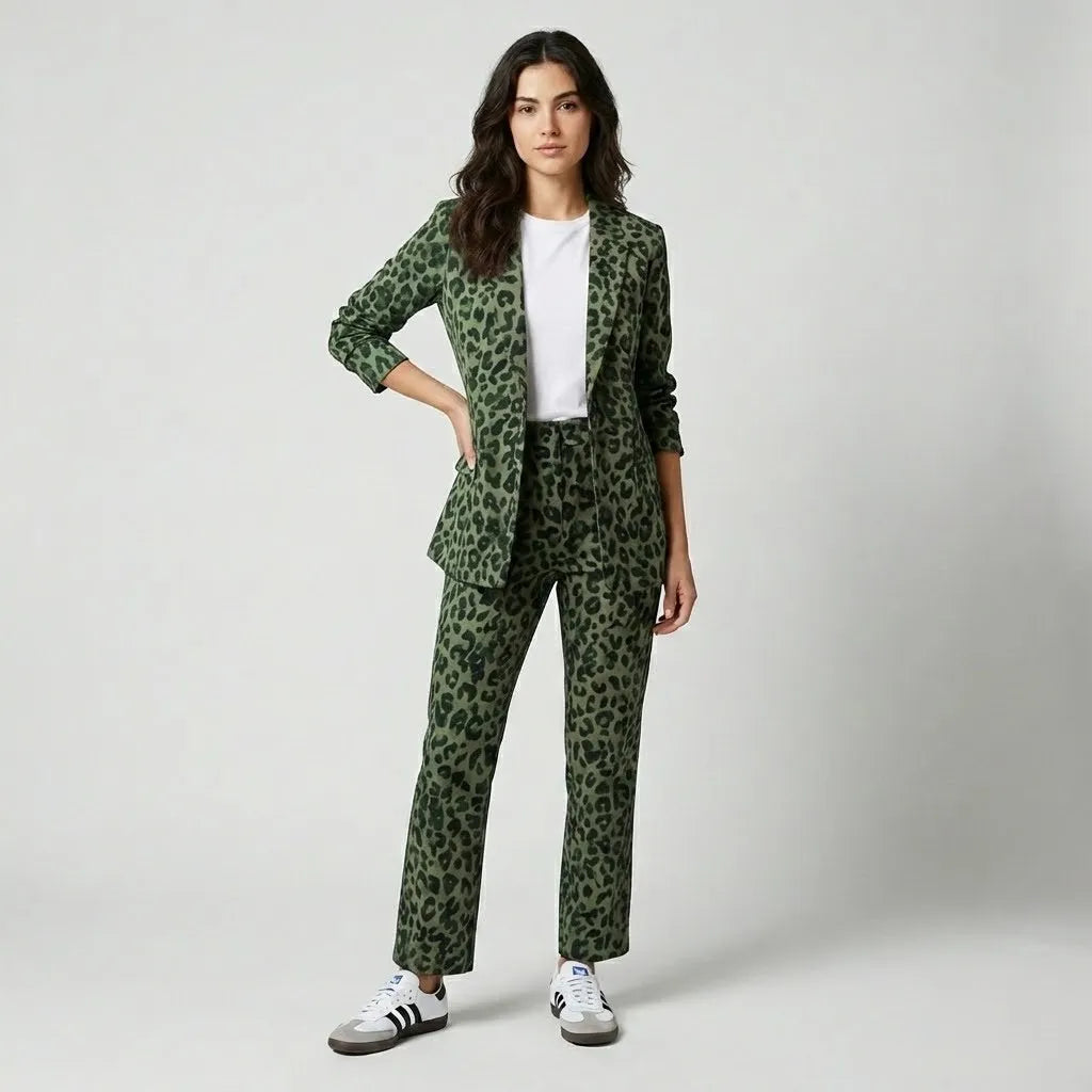 Conjunto Estructurado Femenino con Blazer Elegante y Pantalón de Corte Recto