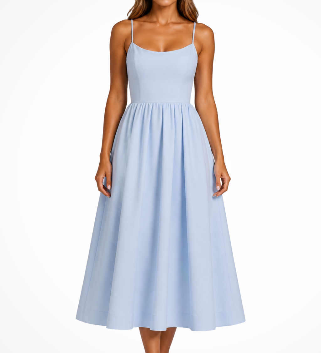 Klementīne | Vestido midi de invitada de boda con tirantes de tirantes cuadrados