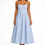 Klementīne | Vestido midi de invitada de boda con tirantes de tirantes cuadrados