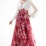 Valentina | Vestido maxi de invitada de boda con escote en V y mangas de globo con estampado floral