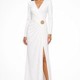 Vivienne | Vestido Maxi de Manga Larga para Mujer con Escote en V y Diseño de Cuadros para Invitadas de Boda con Corte Lateral